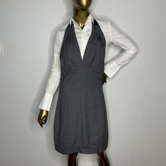 Halter Dress Womens 3 Gray Houndstooth Waitress Pants Dress Unique Career Office - Picture 2 of 12